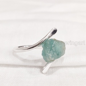 Anillo de Plata de Ley 925 con Piedra Natural de Apatita Azul en Bruto para Mujer, Joyería de Anillo Cruzado de Navidad - Product Image 3