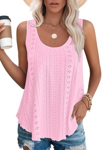 2024 Damen Tank Tops U-Ausschnitt Casual Weste Dolphin Hem Casual Flowy Sommer Ärmellose Tunika T. Shirts <span class=keywords><strong>Stylist</strong></span> und trend ige T, Shirt - Product Image 4