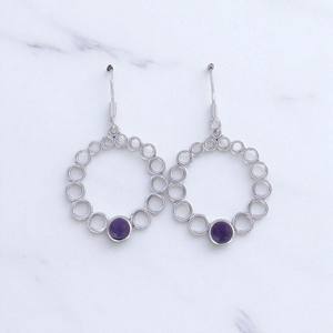 พลอยเทอร์ควอยซ์ที่ดีที่สุด925ต่างหูทรงกลมทำด้วยมือสีเงินสเตอร์ลิง - Product Image 2