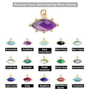 925 Sterling Silver Marquise Faceted Green Amethyst Gemstone DIY Jewelry Making <b>Charm</b> Pendant Gold Vermeil Bezel for Tiny Gift - Product Image 5