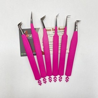 Pince à épiler japonaise en acier durable rose pâle pour extensions de cils, personnalisée, avec revêtement mat et pointe en fibre en forme de signe dollar