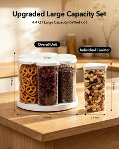 Ensemble de 6 contenants rotatifs Ankou pour aliments, 23oz (690ml), en PET écologique sans BPA, avec couvercles à double ouverture, pour garde-manger rotatif à 360° - Product Image 5