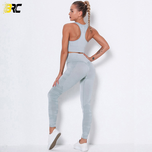 Conjunto de Yoga sin costuras de punto para mujer, nuevo diseño, chaleco deportivo, pantalón, ropa - Product Image 4