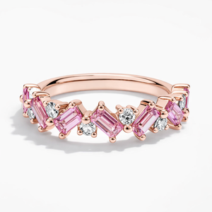 Anillo de Eternidad SHREYA DIAM en Oro Rosa y Plata 925 con Corte Esmeralda, Zafiro Rosa y Diamantes, Anillo Romántico para Mujer - Product Image 1