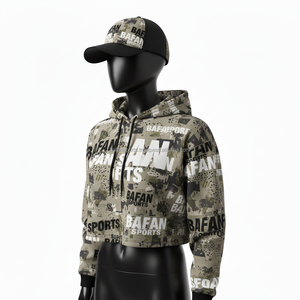 Sweat à capuche court pour femme de qualité supérieure, 300 GSM, polaire doux, imprimé camouflage intégral, logo personnalisé, impression numérique, style streetwear - Product Image 4