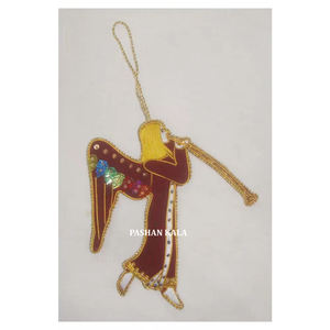 India mejor diseñador mano de obra Golden Zari bordado con cuentas trabajo árbol de Navidad decoración colgante ornamento al mejor precio bajo - Product Image 1