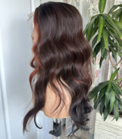 Lenaqueen Highlight Ombre Brun Ondulé Synthétique Dentelle Perruques Pré Plumé Délié Surbrillance Couleur Futura Perruque Synthétique Perruque Sans Colle