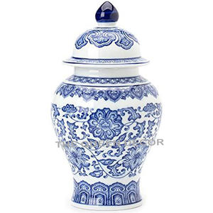 Jarrón de cerámica blanco azul antiguo, joyería de estilo chino, sala de estar adorno para arreglos florales, estante de gabinete decorativo - Product Image 6