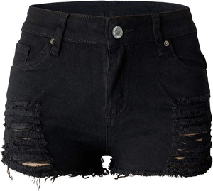 Shorts en jean pour femmes, vente en gros, décontractés, vintage, été, respirants, à boutons, taille mi-haute, jambe droite, lavables - Product Image 1