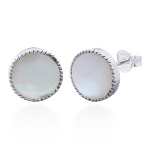 Elegante círculo madre de perla 925 Plata bisel Stud pendientes estilo de moda - Product Image 2