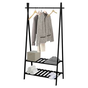 Bamboo <b>Clothes</b> <b>Rack</b> with 2 Shelves, All Black - Product Image 5