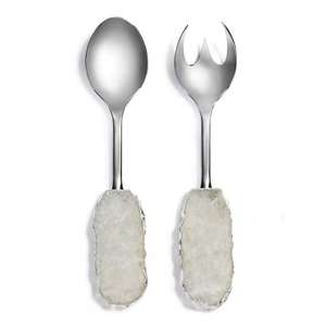 Ensemble de couverts luxueux en acier inoxydable en métal avec poignée en agate couverts en argenterie polie brillante - Product Image 1