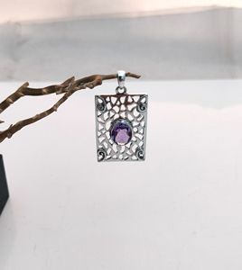 Lunette en argent sterling 925 faite à la main, pendentif en améthyste ovale, breloques, bijoux pour femmes - Product Image 2