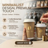 Vasos de Papel de Doble Pared para Café y Té Caliente con Tapas y Fundas, Personalizados con Impresión Ecológica y Estampado Dorado de Enten