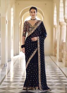 Indiase Bollywood Best Verkopende Glamoureuze Zwarte Kleur Fancy Etnische Kleding Look <span class=keywords><strong>Saree</strong></span> Meest Trendy Export <span class=keywords><strong>Sexy</strong></span> Blouse Sari Boetiek - Product Image 2