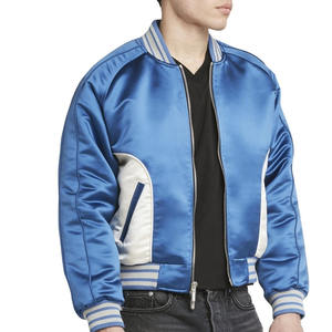 Buena venta al por mayor de chaqueta Varsity de satén para hombres Chaqueta de vuelo de mejor material Chaqueta de nailon con cremallera informal con bolsillos - Product Image 2