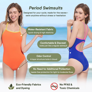 LYNMISS <span class=keywords><strong>Maillot</strong></span> <span class=keywords><strong>de</strong></span> <span class=keywords><strong>Bain</strong></span> une Pièce à Contraste <span class=keywords><strong>de</strong></span> Couleurs pour Ados, Élastique, Séchage Rapide et Anti-Fuites, pour Période Menstruelle - Product Image 5