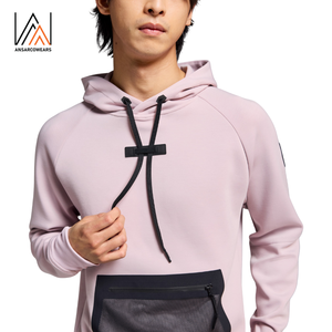 Custom Men Hoodie OEM ODM Pink Pullover Hoodie Front Quarter Zip Mesh Pocket Streetwear Moda Sudadera con capucha Fabricante - Product Image 3