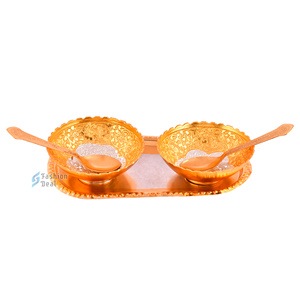 German Royal Luxury Velvet Box <b>Set</b> Modern Design Silver Brass Bowl Tray Spoon for Home Decor Diwali Weddings Dry Fruit Sweets - Product Image 5