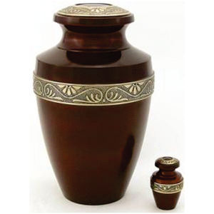 Urna funeraria de Metal de calidad superior, diseño de Banda Dorada grabado a mano, acabado moteado negro/gris, distribuidor al por mayor, urnas de cremación - Product Image 2