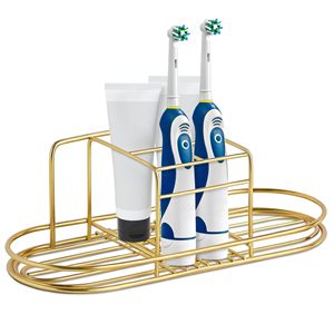 Ensemble personnalisable de quatre pièces d'accessoires de salle de bain en acier inoxydable porte-brosse à dents et organisateur de dentifrice au fini doré - Product Image 1