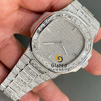 Montre Hip Hop élégante en Moissanite pour Homme, analogique, boîtier en acier inoxydable, mouvement ETA, taille baguette brillante, clarté VVS