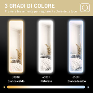 HOMCOM-Espejo de pared táctil con iluminación LED ajustable, vidrio templado y metal, 40x3x120 cm, negro - Product Image 6