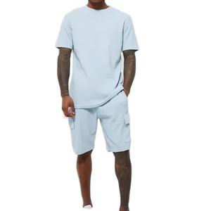 Gran oferta, conjunto de pantalones cortos de 2 piezas sólidos para hombre, camiseta de manga corta, ropa deportiva para entrenamiento físico, gimnasio, conjunto de dos piezas de verano para hombre - Product Image 1