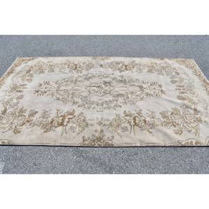 พรมขนแกะสไตล์ตุรกีโบราณสีเบจคลาสสิกขนาด5x9ฟุตพร้อมแผ่นรองยางมีความสูงสำหรับห้องนั่งเล่นห้องนอน - Product Image 3