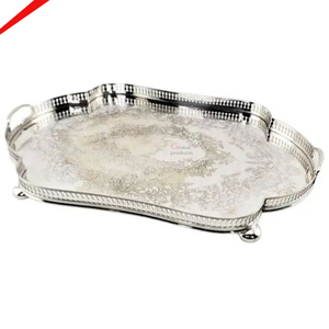 Hermosa bandeja de servicio con acabado plateado para hoteles y restaurantes - Product Image 1