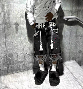 Custom Print Rhinestone Crystal Denim Jorts <b>Mens</b> Distressed Baggy Vintage Jumbo Drawtsrings Double <b>Waist</b> <b>Jeans</b> Shorts <b>for</b> <b>Men</b> - Product Image 3