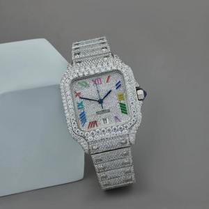 Montre automatique Hip Hop haut de gamme entièrement sertie de moissanite VVS de qualité diamant, cadran romain arc-en-ciel, pour professionnels - Product Image 3