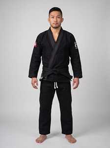<b>Black</b> BJJ Gi, <b>Black</b> <b>Belt</b> Four Stripes Kanji Embroidery, Custom OEM 450 GSM Pearl Weave Jiu Jitsu Kimono, Wholesale Manufacturer - Product Image 1