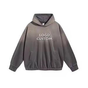 Sweat à capuche surdimensionné de haute qualité Vintage épais et solide vierge 100% coton respirant soleil délavé acide cendré - Product Image 2