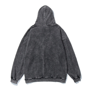 Hot Selling Vintage Regular Fit Men's Solid Winter Hoodie 100% Cotton <b>Distressed</b> Acid Stone Wash Raw Hem Hooded <b>Top</b> - Product Image 2