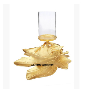 Portavelas con acabado dorado de Metal de aluminio de diseño frondoso, tarro de vela único de hormigón, perfecto para sala de estar con estilo - Product Image 6