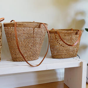 Sac fourre-tout en rotin écologique avec poignée, sacs à main tressés ouverts, sacs seau - Product Image 6