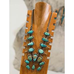 Kathleen Yazzie Squash Blossom Necklace Mixed Turquoise & Sterling Silver Floral Pattern for Gift - Product Image 6