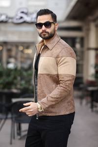 Pardessus d'hiver kaki pour homme, col en velours côtelé, veste streetwear zippée à manches longues, décoration à boutons, tissu chaud, vêtements d'extérieur décontractés - Product Image 2