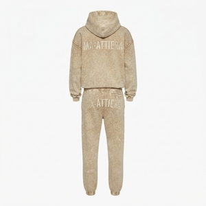 Conjunto de Sudadera Oversize Lavada Personalizada y Pantalones Anchos de Felpa para Mujer, Chándal de Algodón Estilo Urbano OEM ODM - Product Image 3
