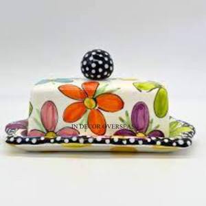 Gorgeous Look <b>Black</b> <b>And</b> White Color Flowers Designer Superior Quality Metal Made Butter Dish Table Centerpiece Kitchenware - Product Image 4