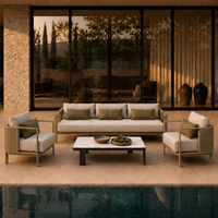 Ensemble de canapés de jardin 5 places en acier inoxydable pour hôtel moderne, avec coussins à séchage rapide, pour terrasse, villa et complexe hôtelier