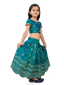 Shoryam - Lehenga Choli Bordado Azul Rama para Niñas, Vestido Étnico con Borde Festoneado para Bodas, Fiestas y Eventos Festivos - Product Image 3