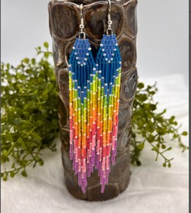 High Quality Neon <b>rainbow</b> Beaded Fringe Earrings | Beaded Neon Earrings | Beaded <b>rainbow</b> Earrings - Product Image 1
