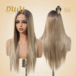 (Solo para EE. UU.) Peluca sintética larga Patricia-DWY con frente de encaje y parte en T, color marrón claro con degradado marrón, sin pegamento - Product Image 3
