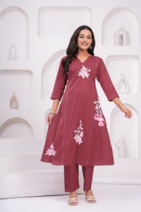 ชุดกางเกง kurti ผ้าฝ้ายทรงเอลายดอกไม้สำหรับผู้หญิงในอินเดียชุดยาว - Product Image 4