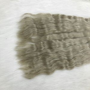 La mejor cutícula alineada, extensiones de cabello de trama de Color ceniza rubio ceniza, Natural Remy cabello ondulado, trama de máquina dibujada doble, humano barato a granel - Product Image 5