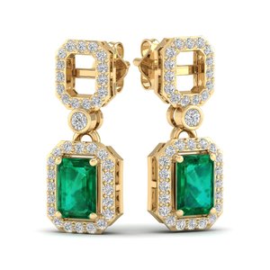 Boucles d'oreilles pendantes en or massif 14 carats avec diamant certifié IGI, taille émeraude, 2 carats, pierre précieuse émeraude, bijoux pour femmes, prix de gros REYES - Product Image 6