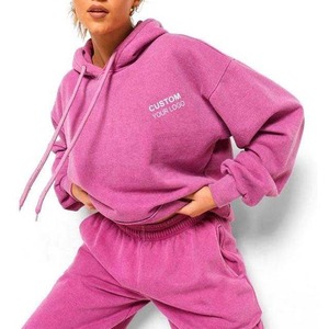 Venta al por mayor 100% de algodón lavado con ácido desgastado chándales de Jogger para las mujeres de peso pesado gimnasio chándal para el ejercicio de primavera - Product Image 2