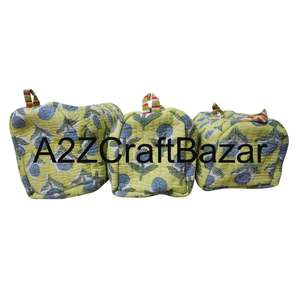 Toiletry Makeup Bag Pouch Set of Cotton <b>Quilted</b> Makeup Bag Indian Block Print Makeup and Toiletry Case - Product Image 2